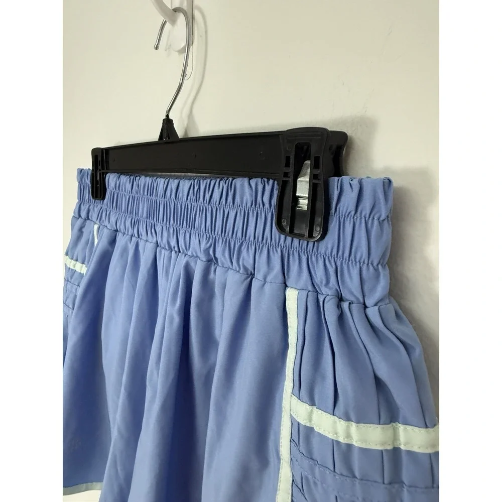 Simply Southern Blue Pleated Mint Piping Athletic High Rise Flowy Train Shorts M